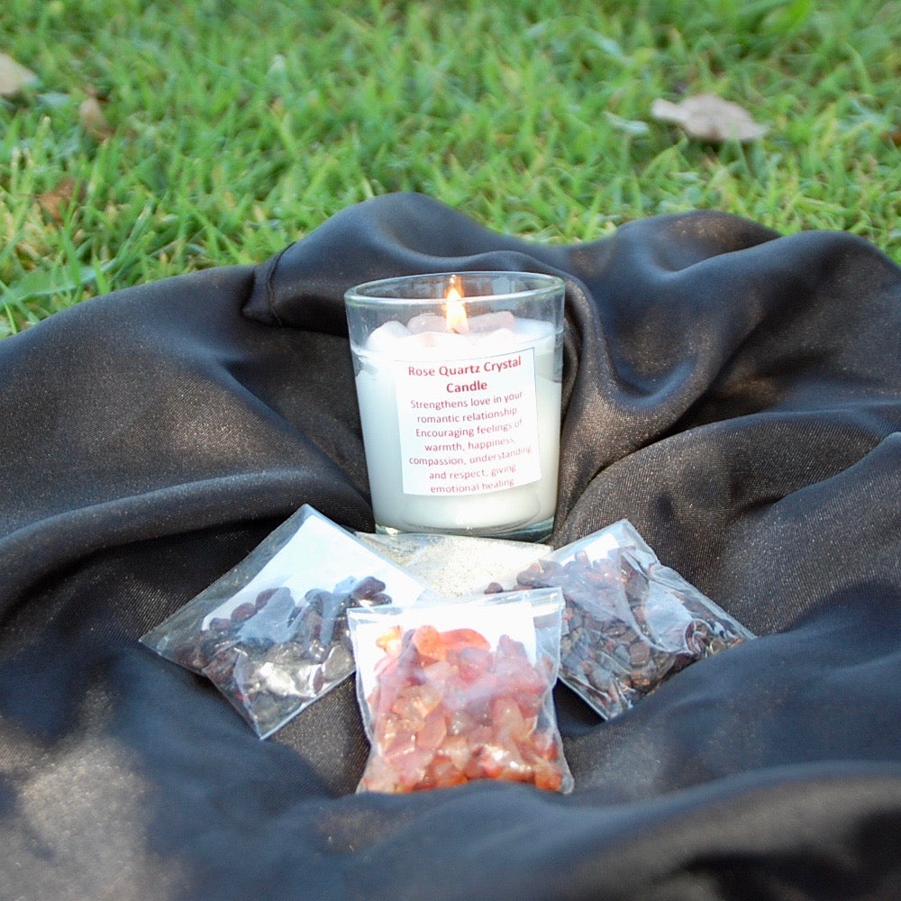 Strengthen the passion in a relationship with candles and crystals in a positive energy box